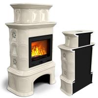 КимрПечь Прованс с дровником пристенный двухъярусный Ваниль (топка: Ладья-600)