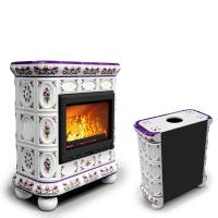 КимрПечь Изразцовый камин Медальон пристенный Ирисы (топка: Ладья-700) (топка: Ладья-700)