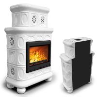 КимрПечь Изразцовый камин Медальон пристенный двухъярусный Белый (топка: Ладья-700) (топка: Ладья-700)