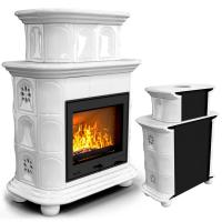 КимрПечь Прованс пристенный двухъярусный Белый. Камин на дровах для частного дома (топка: Ладья-600) (топка: Ладья-600)