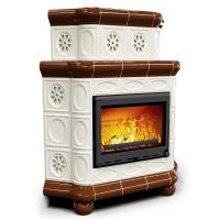 КимрПечь Изразцовый камин Медальон угловой двухъярусный Шоколад (топка: Ладья-700)