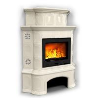 КимрПечь Прованс с дровником угловой двухъярусный Ваниль. Печь камин для дачи длительного горения (топка: Ладья-600)