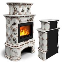 КимрПечь Прованс с дровником пристенный двухъярусный Зима в лесу (топка: Ладья-700)