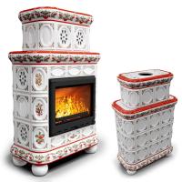 КимрПечь Изразцовый камин Медальон центральный двухъярусный Рябина (топка: Ладья-700) (топка: Ладья-700)