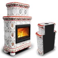 КимрПечь Изразцовый камин Медальон пристенный двухъярусный Рябина (топка: Ладья-600) (топка: Ладья-600)