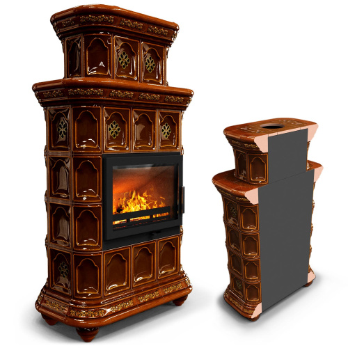 КимрПечь Керамическая печь Истра пристенный двухъярусный Каштан (комплектация: Ладья-700)