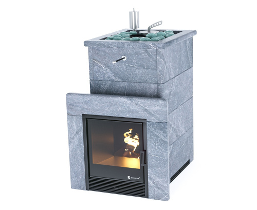 Печь для бани ИзиСтим Сочи в полноценном кожухе Талькохлорит с открытым верхом