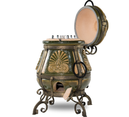 Тандыр ЭКО Греческий с откидной крышкой и откидным поддувалом на колесах