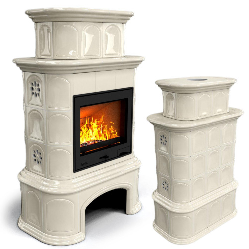 КимрПечь Прованс с дровником центральный двухъярусный Ваниль (топка: Ладья-600)