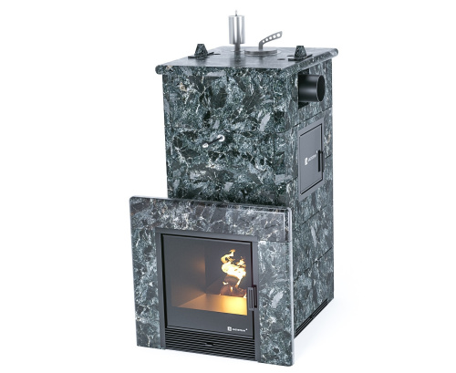 Печь для бани ИзиСтим Сочи М2 в полноценном кожухе Пироксенит с боковым подключением