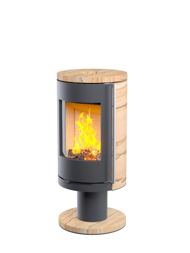 Печь-камин АСТОВ ASTOV R1.0 N К (с каменными панелями и круглой задней стенкой)