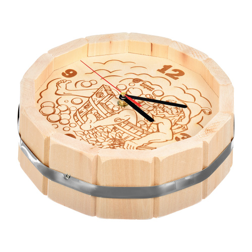 Часы БШ кварцевые в форме бочки «В ПАРИЛКЕ» 27х8 см (39101)